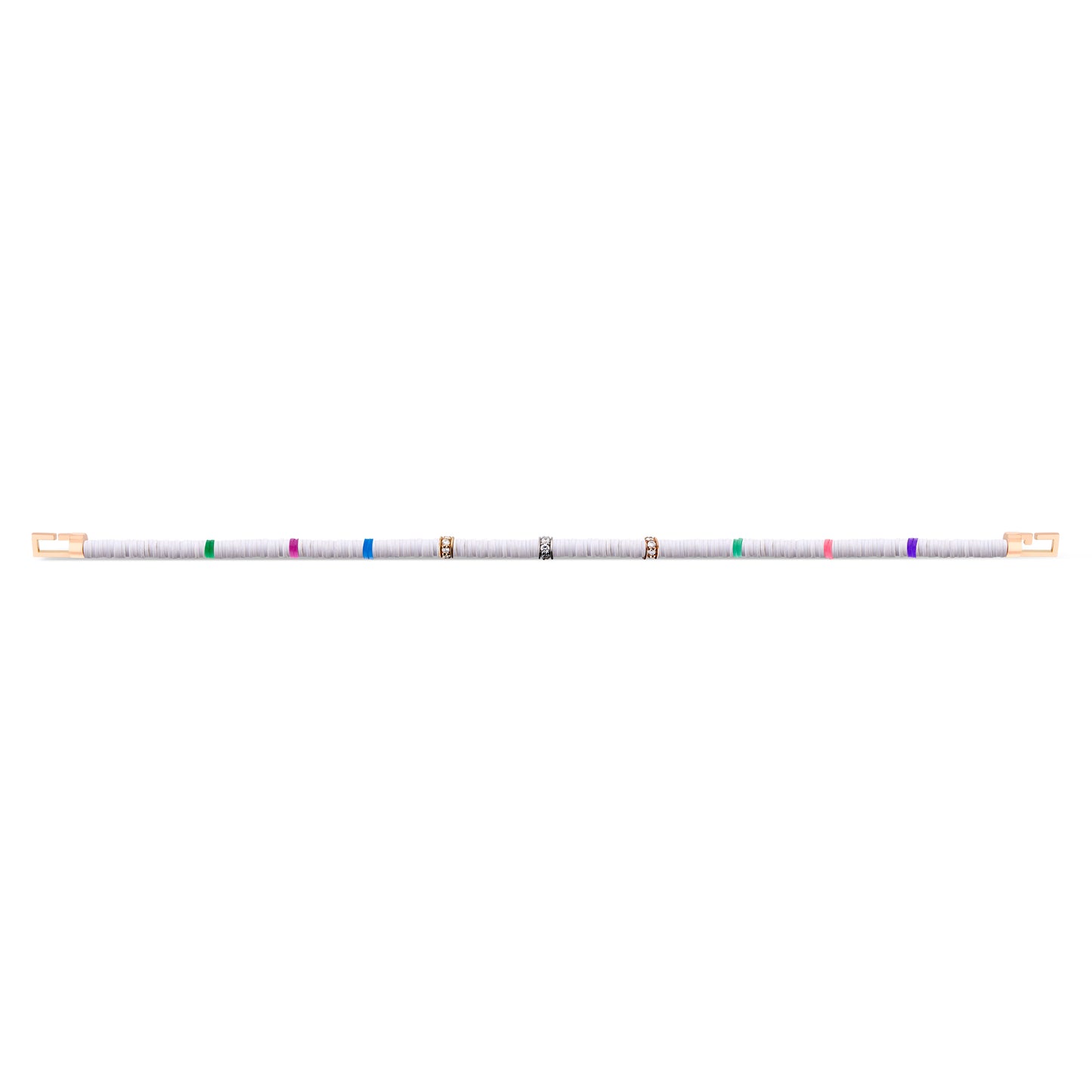 3mm White Heishi Bead Bracelet with Diamond Heishi Accents & 14k Gold Clasp