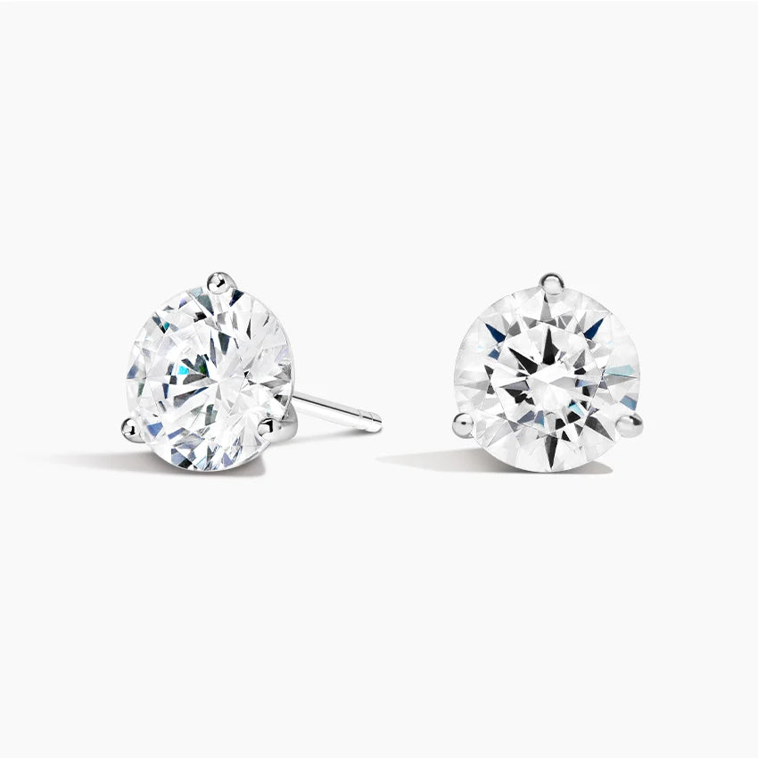 Natural Diamond 3-Prong Stud Earrings