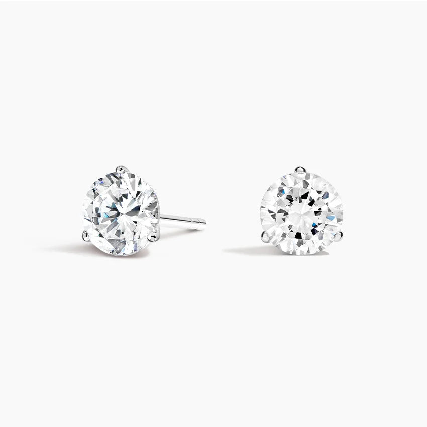 Natural Diamond 3-Prong Stud Earrings