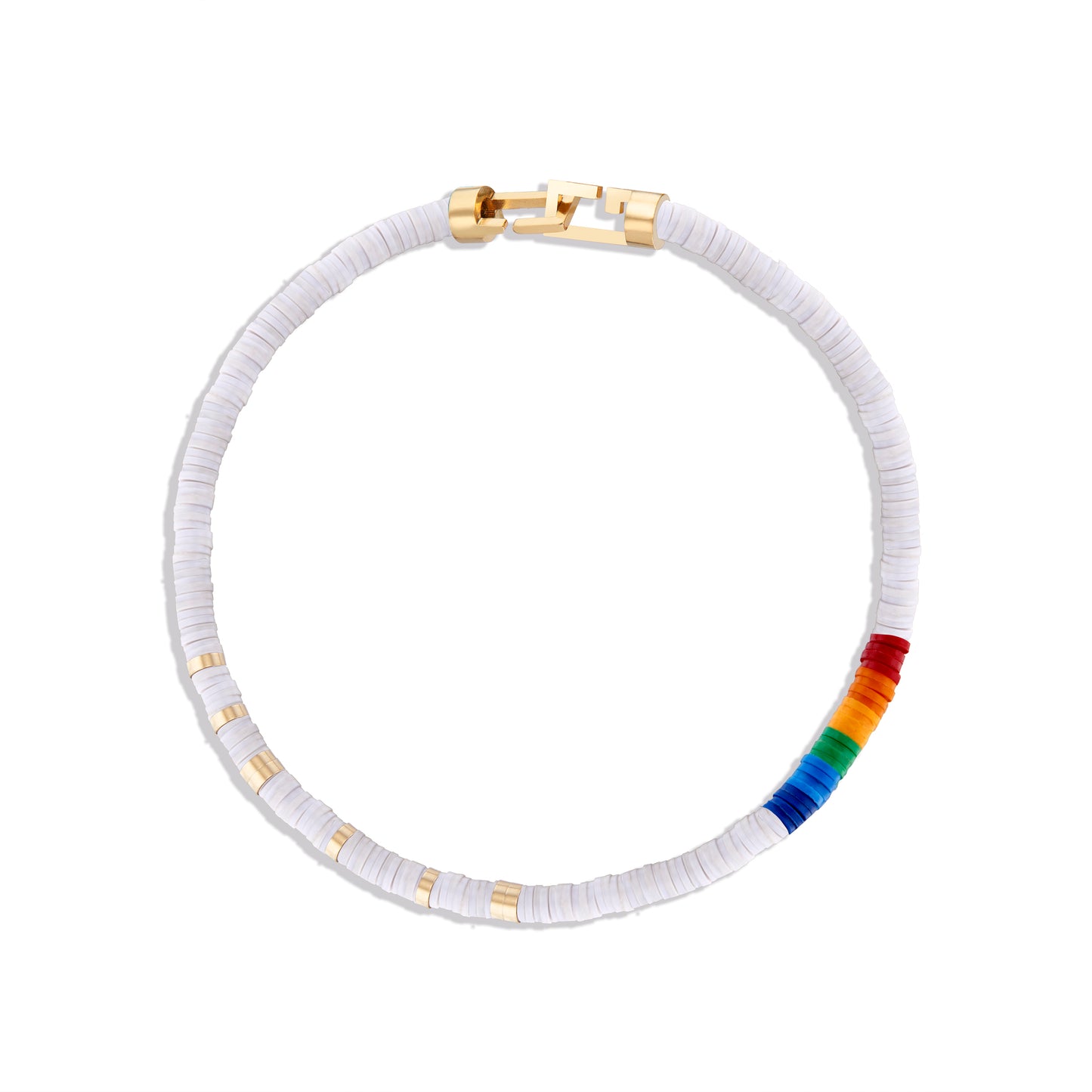 White & Gold Heishi Beads w/ Retro Rainbow